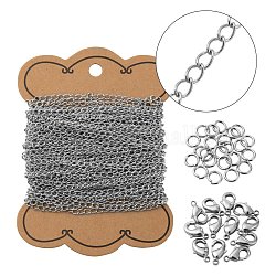 Kits de fabricación de collar de cadenas trenzadas de latón de diy, incluyendo cierress de pinza de langosta y anillos para saltar, Platino, Enlaces: 4x3x0.45 mm, 10 m