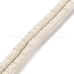 Brins de perles de pierre de lave naturelle, colonne, teinte, blanc, 10x6mm, Trou: 1.4mm, Environ 40 pcs/chapelet, 15.75 pouce (40 cm)