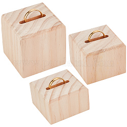 Set di piedistalli per display ad anello in legno di 3 misura, porta organizer per anelli da dito, sqaure, bisque, 4.95~5.05x4.95~5.05x3.05~5cm, scanalatura: 3x0.5 cm, 3 pc / set