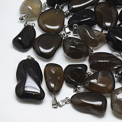 Natural Smoky Quartz Pendants, with Stainless Steel Snap On Bails, Nuggets, Stainless Steel Color, 30~55x18~30x10~20mm, Hole: 3~4x7~8.5mm