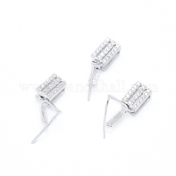 925 Sterling Silver Pendant Ice Pick Pinch Bails, with Clear Cubic Zirconia, Rectangle, Platinum, 14mm, Hole: 5mm, Pin: 0.6mm