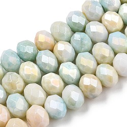 Hebras de perlas de vidrio electrochapadas facetadas, color de ab chapado, ábaco, turquesa, 8~8.5x6~6.5mm, agujero: 1.4 mm, aproximamente 66~67 pcs / cadena, 15.35 pulgada ~ 16.57 pulgadas (39~41.1 cm)