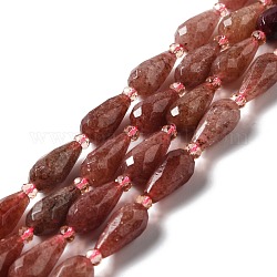 Natürlichen Erdbeere Quarzperlen Stränge, facettiert, Träne, 12~16.5x7.5~8.5 mm, Bohrung: 0.8 mm, ca. 20~21 Stk. / Strang, 14.96~15.63'' (38~39.7 cm)