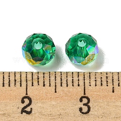 Perles en verre electroplate, rondelle, vert de mer, 6x4mm, Trou: 1.4mm, 100 pcs /sachet 
