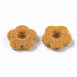 Marcos de cuentas de acrílico flocky, flor, naranja, 14x14.5x4mm, agujero: 1.5 mm, diámetro interior: 5 mm