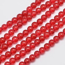 Chapelets de perles en jade de malaisie naturelle et teinte, imitation agate rouge, ronde, rouge, 6mm, Trou: 0.8mm, Environ 64 pcs/chapelet, 15 pouce