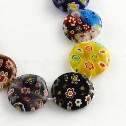 Flat Round Handmade Millefiori Glass Beads Strands, Mixed Color, 16x4.5mm, Hole: 1mm, about 24pcs/strand, 14.5 inch
