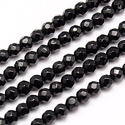Natural Black Agate Beads Strands, Dyed, Faceted, Round, 4mm, Hole: 1mm, about 90pcs/strand, 14 inch