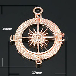 Alloy Pendants, Flat Round, Compass, Rose Gold, 39x32x4mm, Hole: 3mm
