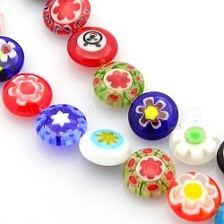 Handmade Millefiori Glass Bead Strands, Flat Disc, Mixed Color, 10x4.5mm, Hole: 1mm, about 41pcs/strand, 16 inch
