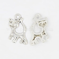 Tibetan Silver Animal Pendant, Cat, Lead Free and Cadmium Free, Antique Silver, 22mm long, 14mm wide, 2mm thick, hole: 2mm