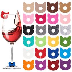 Benecreat 24 pz 24 colori feltro ciondoli in vetro di vino, testa di gatto, colore misto, 35x35mm, Foro: 10 mm, 1pc / color