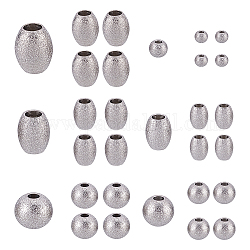 SUNNYCLUE 30Pcs 6 Style 304 Stainless Steel Textured Beads, Round & Oval, Stainless Steel Color, 5pcs/Style