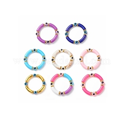 8 stücke 8 farbe acryl gebogen rohr & plastik bösen blick perlen stretch armbänder set, glückliche stapelbare Armbänder für Frauen, Mischfarbe, Innendurchmesser: 2-1/8 Zoll (5.5 cm), 1 Stück / Farbe