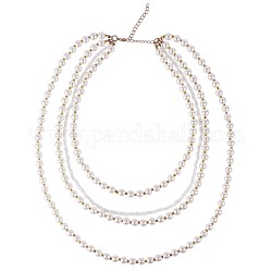 Collar multicapa con cuentas y perlas de concha, Gargantilla para fiesta, joyería de boda., blanco, 16.54 pulgada (42 cm)