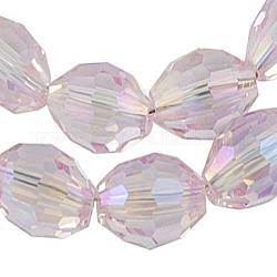 Abalorios de vidrio electroplate, color de ab chapado, oval con facetas, rosa, 6x4mm, agujero: 1 mm, aproximamente 67~68 pcs / cadena