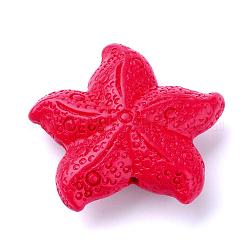 Perline cinabro, stelle marine / stelle marine, rosso, 39x42.5x14mm, Foro: 2 mm