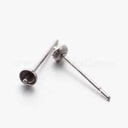 304 Stainless Steel Stud Earring Findings, Stainless Steel Color, 3mm, Pin: 0.6mm