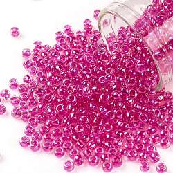 Toho perles de rocaille rondes, Perles de rocaille japonais, (785) arc-en-ciel de cristal doublé rose vif, 8/0, 3mm, Trou: 1mm, environ 222 pcs/10 g
