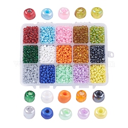 1 boîte 15 couleurs rocailles 6/0 en verre, couleur mixte, 4mm, Trou: 1mm, environ 390pcs / compartiment, 5850 pcs / boîte