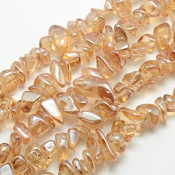 Electroplate cuarzo natural de chips de cristal de hebras de abalorios, naranja, 9~23x5~11x3~8mm, agujero: 1 mm, aproximamente 62 pcs / cadena, 15.74 pulgada