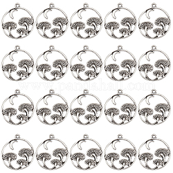 SUNNYCLUE 60Pcs Tibetan Style Alloy Pendants, Ring with Mushroom & Moon Charm, Antique Silver, 27.5x23.5x3mm, Hole: 1.6mm