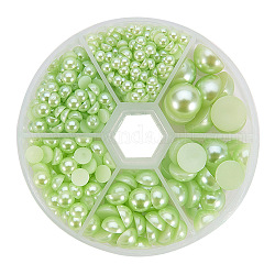Cabochon in abs a forma di cupola in plastica imitazione perla, mezzo tondo, giallo verde, 1mm, circa 4~12x2~6 pc / scatola