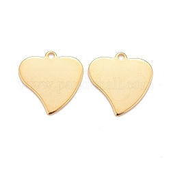 201 Stainless Steel Pendants, Heart, Real 24k Gold Plated, 15x15x0.8mm, Hole: 1.6mm