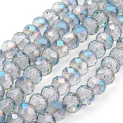 Chapelets de perles en verre électroplaqué, arc-en-ciel plaqué, facette, rondelle, turquoise foncé, taille: environ 10mm de diamètre, épaisseur de 8mm, Trou: 1mm, Environ 72 pcs/chapelet