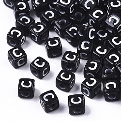 Perles acryliques opaques, trou horizontal, style alphabet, cube, noir et blanc, letter.c, 5x5x5mm, Trou: 2mm, environ 5000 pcs/500 g