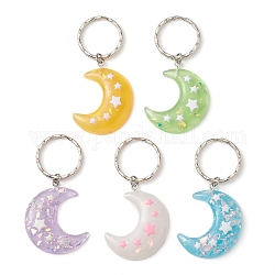 Porte-clés en plastique lune et étoile, avec fermoir porte-clés en fer, couleur mixte, 6.7 cm, moon: 42x31.5x6 mm