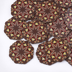 Печатные подвески из липы, назад случайный цвет, восьмиугольник, седло коричневый, 44.5x44.5x3 мм, отверстие : 2 мм