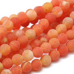 Chapelets de perles en agate naturelle craquelée, teinte, ronde, Grade a, orange foncé, 4mm, Trou: 0.8mm, Environ 93 pcs/chapelet, 15 pouce
