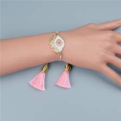 Браслет из стеклянных бусин с двойной кисточкой, Женский браслет для защиты от сглаза, розовые, 11 дюйм (28 см)