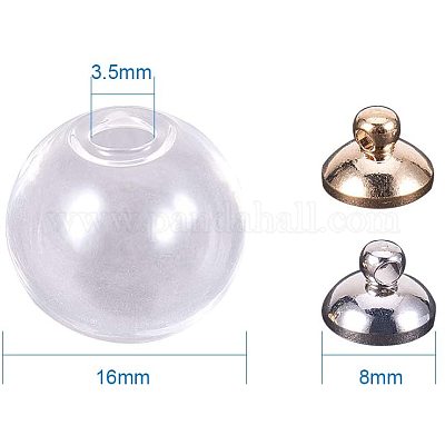 PandaHall Elite 30 Pcs 14mm Mini Empty Clear Glass Globe Bottle Wish Ball Bottles DIY Pendant Charms with 30 Pcs 8mm Cap Bails for Jewelry Making 