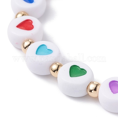 Bracelet extensible de perles acryliques rondes plates à motif de coeur  pour enfant en gros pour création de bijoux 