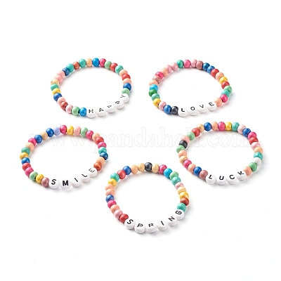 Bracelets with Round Wooden Beads and Wooden Beads with Letters