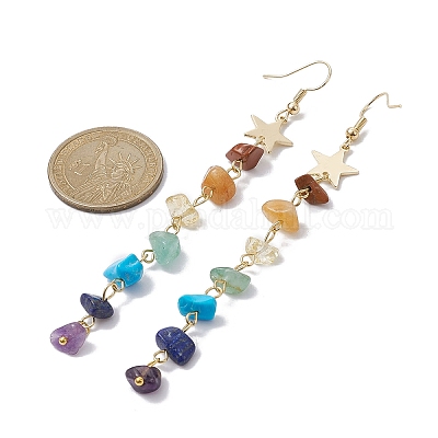 Natural Gemstone & Stainless Steel Chakra Dangle Earrings