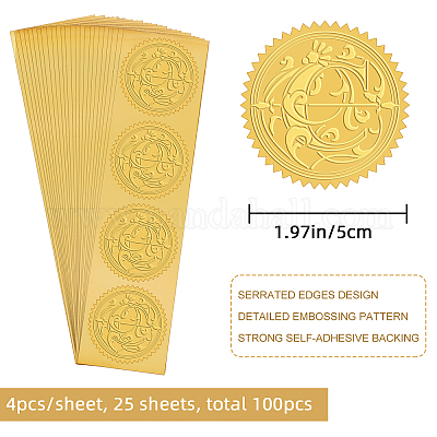 CRASPIRE 2 inch Envelope Seals Stickers Letter C 100pcs Embossed Foil Seals Adhesive Gold Foil Seals Stickers Label for Wedding