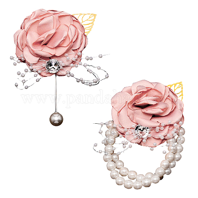 Wholesale CRASPIRE 2PCS Rose Wrist Corsage Boutonniere Set Pink Artificial  Bridal Wrist Flower 