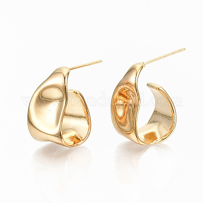 Crescent Moon Semi Hoop Earrings Hypoallergenic 18K Gold 