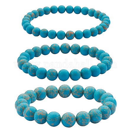 Ensemble de bracelets extensibles en perles rondes en jaspe impérial synthétique 3 pièces 3 tailles BJEW-SW00064-31-1