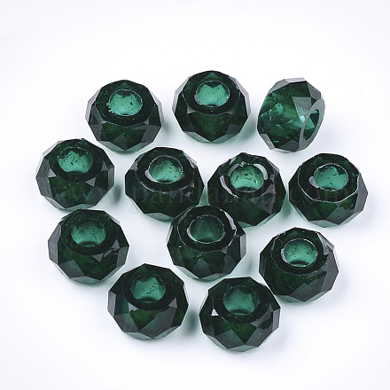 透明樹脂ビーズ  大穴ビーズ  多面カット  ロンデル  濃い緑  14x8mm  穴：5.5mm RESI-T030-02B-1