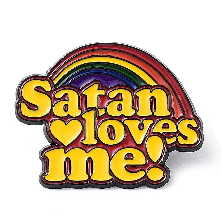 Orgullo arcoíris con palabra satanás me ama pin esmaltado de dibujos animados JEWB-L014-03-1