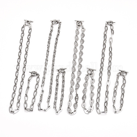 304 set di collane e bracciali con catena a maglie in acciaio inossidabile SJEW-JS01192-1