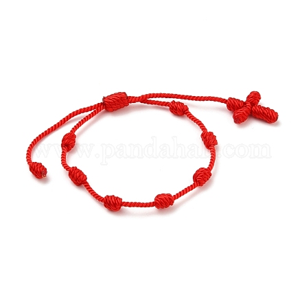 調節可能なナイロン糸編み込みブレスレット  赤い紐のブレスレット  クロス  レッド  内径：1-3/4~3-3/8インチ（4.5~8.5cm） BJEW-JB05582-03-1