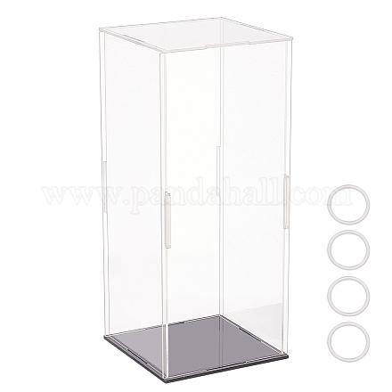 Présentoirs rectangulaires en acrylique transparent pour figurines avec base noire ODIS-WH0030-51D-1