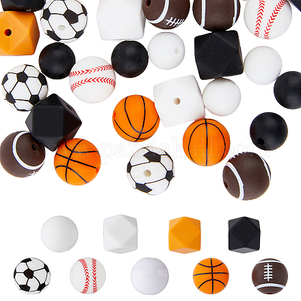 Hobbiesay 36 pièce 9 styles de perles de sport en silicone SIL-HY0001-03-1