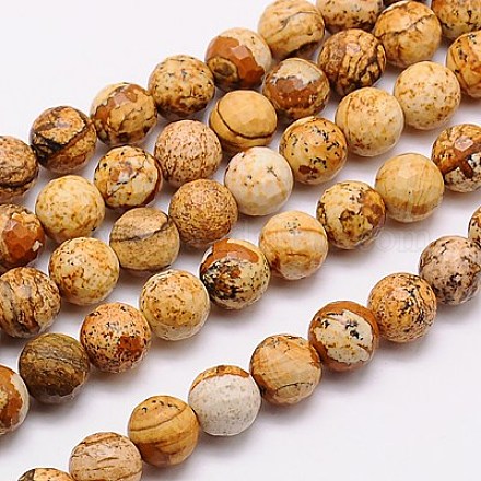 Chapelets de perles en jaspe avec images naturelles G-G542-14mm-08-1