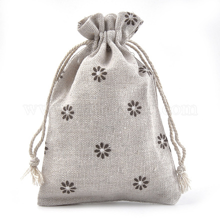 ポリコットン（ポリエステルコットン）パッキングポーチ巾着袋  印刷された花で  サドルブラウン  13.1~14.5x9.5~10cm ABAG-S004-04A-10x14-1